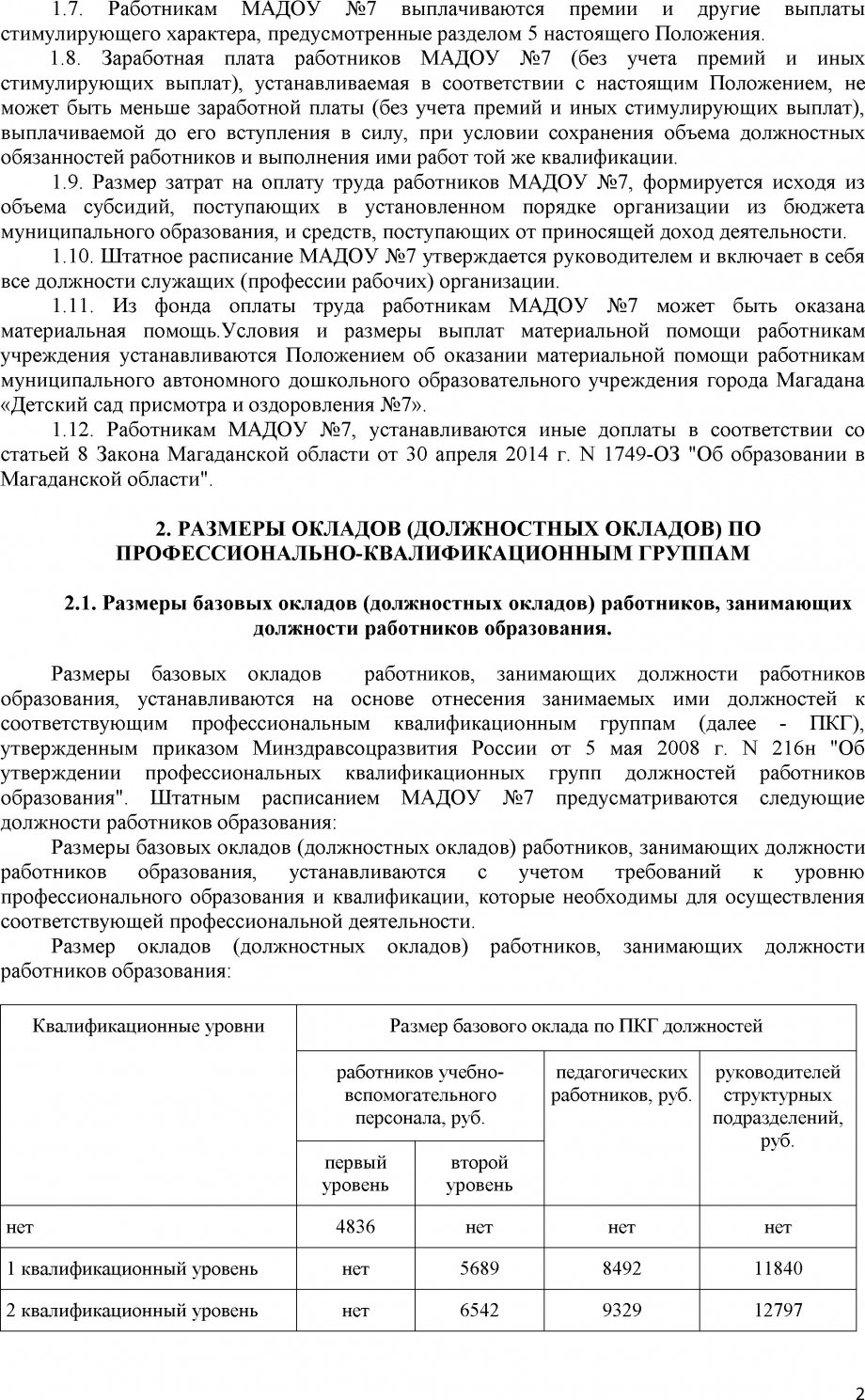 Положение об оплате труда МАДОУ №7 2018 год (с учетом Поставноления № 335 от 13.02.2018 С ТИТ
